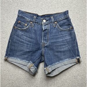 Levi's 501 Shorts Womens 23 Blue Denim Outdoors Distressed Grunge Normcore Lady